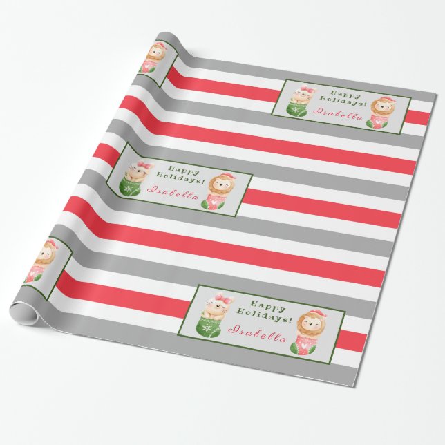 Lion and Cat Customise Text and Name Wrapping Paper (Unrolled)