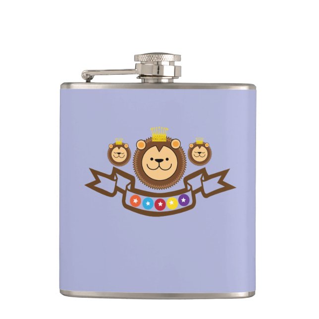 lion and crown illustration hip flask (Front)