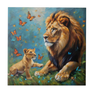 Lion And Cub Ceramic Tile