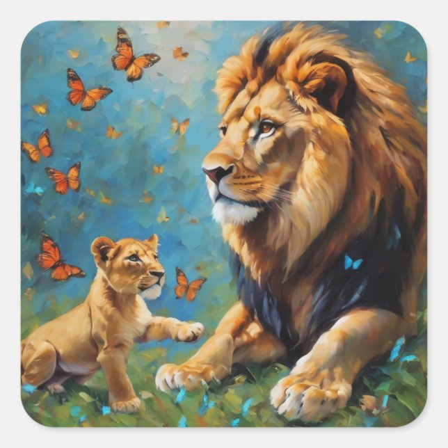 Lion And Cub Square Sticker (Front)