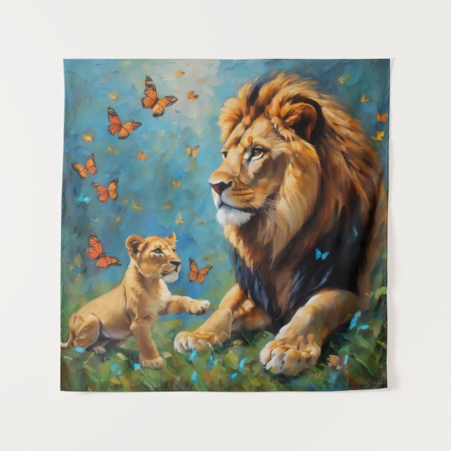 Lion And Cub Tapestry (Front)