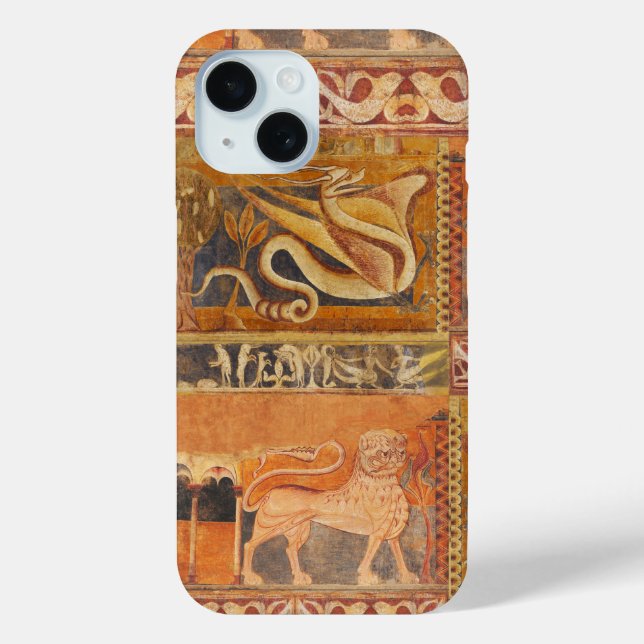 LION AND DRAGON Mediaeval Fresco in Yellow Orange Case-Mate iPhone Case (Back)