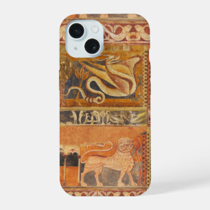 LION AND DRAGON Mediaeval Fresco in Yellow Orange iPhone 15 Case