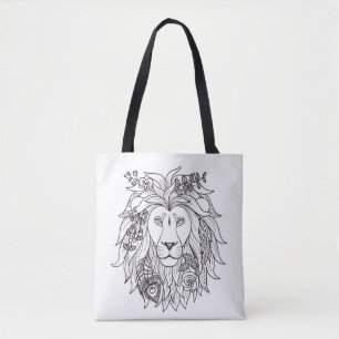 Lion And Flowers Doodle 2 Tote Bag
