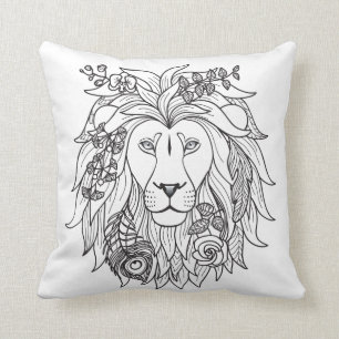 Lion And Flowers Doodle Cushion
