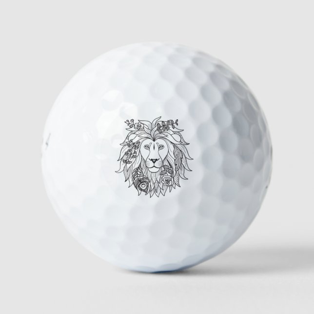 Lion And Flowers Doodle Golf Balls (Front)