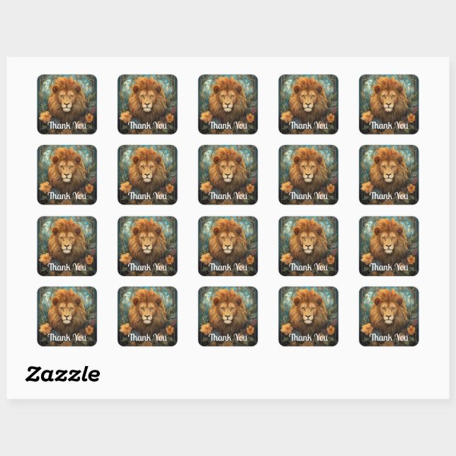 Lion and flowers square sticker (Sheet)