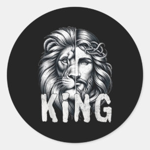 Lion And Jesus King Christian Faith Design  Classic Round Sticker