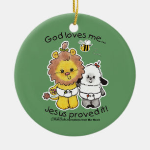 Lion and Lamb Babies Ceramic Ornament