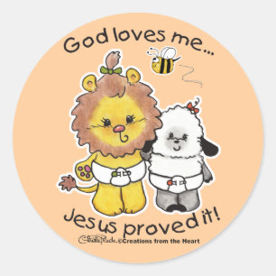Lion and Lamb Babies Classic Round Sticker