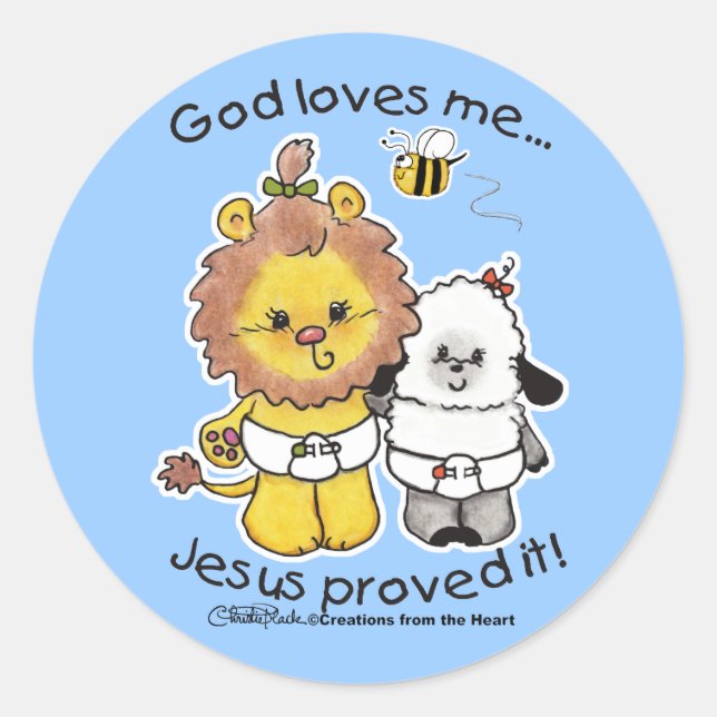 Lion and Lamb Babies Classic Round Sticker (Front)