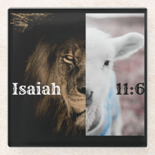 Lion and lamb Bible verse coaster
