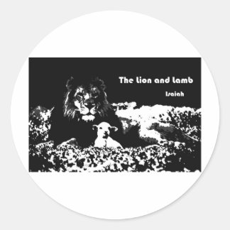 Lion and Lamb Black and White Classic Round Sticker
