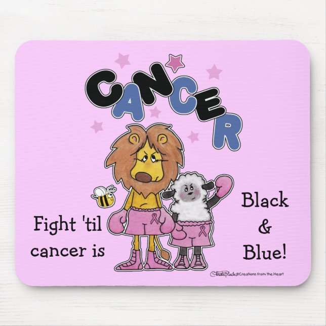 Lion and Lamb Boxers-Make Cancer Black and Blue Mouse Pad (Front)