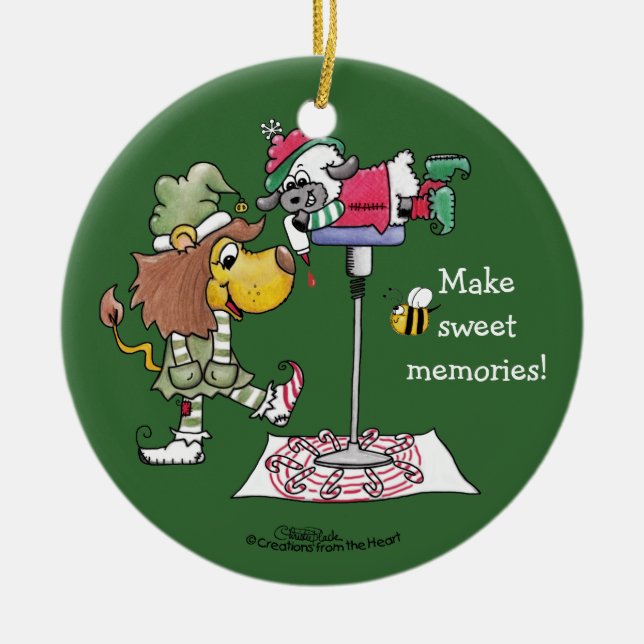Lion and Lamb Candy Cane Makers Ceramic Tree Decoration (Front)
