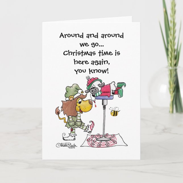 Lion and Lamb Candy Cane Makers Holiday Card (Front)