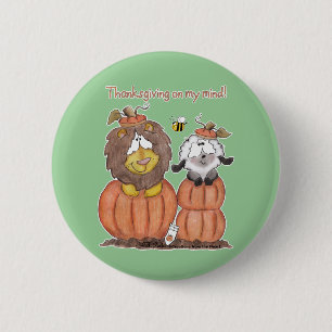 Lion and Lamb in Pumpkins 6 Cm Round Badge