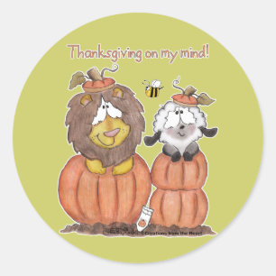 Lion and Lamb in Pumpkins Classic Round Sticker