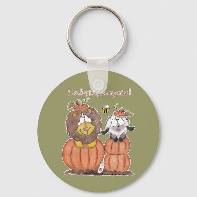 Lion and Lamb in Pumpkins Key Ring (Front)