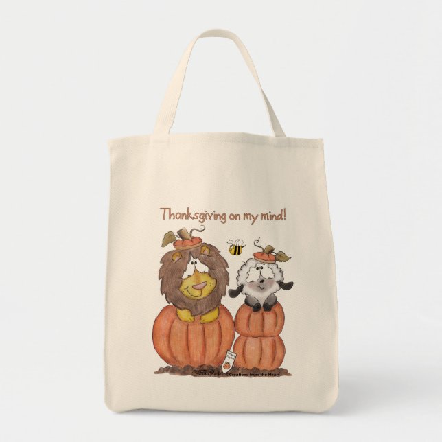 Lion and Lamb in Pumpkins Tote Bag (Front)