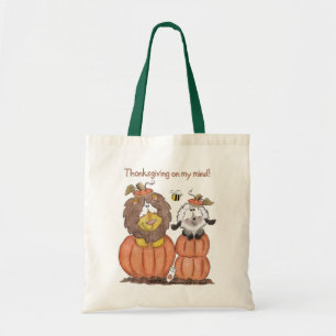 Lion and Lamb in Pumpkins Tote Bag