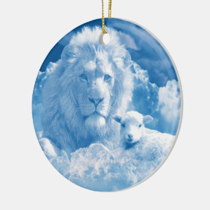 Lion and Lamb in the Clouds Ceramic Ornament