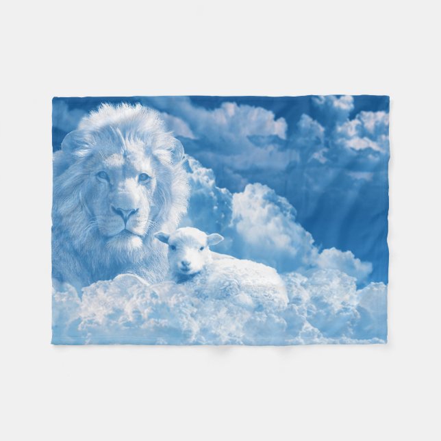 Lion and Lamb in the Clouds Fleece Blanket (Front (Horizontal))