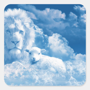 Lion and Lamb in the Clouds Square Sticker