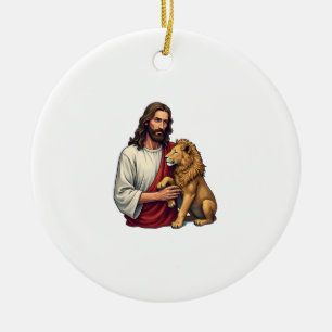 Lion And Lamb Jesus Engraved Faith Shirt 2 Ceramic Ornament