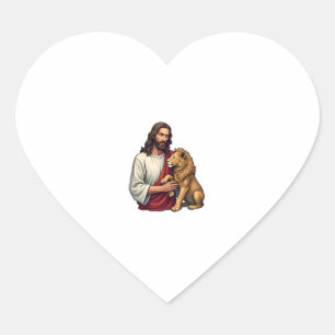 Lion And Lamb Jesus Engraved Faith Shirt 2 Heart Sticker