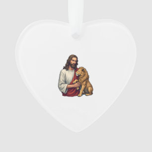 Lion And Lamb Jesus Engraved Faith Shirt 2 Ornament