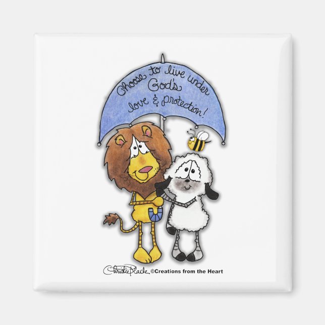 Lion and Lamb Under Umbrella Magnet (Front)