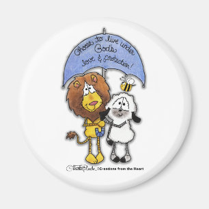 Lion and Lamb Under Umbrella Magnet