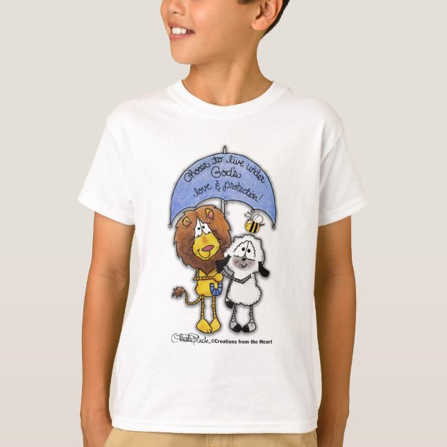 Lion and Lamb Under Umbrella T-Shirt (Front)