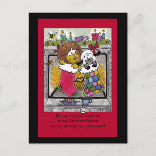 Lion and Lamb Wait for Santa Holiday Postcard