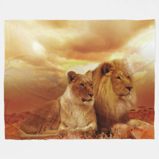 Lion and Lioness Custom Fleece Blanket, Large Blanket