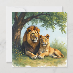Lion and Lioness Under a Tree Blank Card