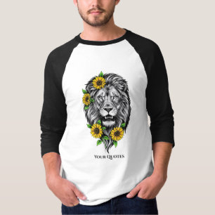 Lion and Sunflower Floral Illustration T-Shirt