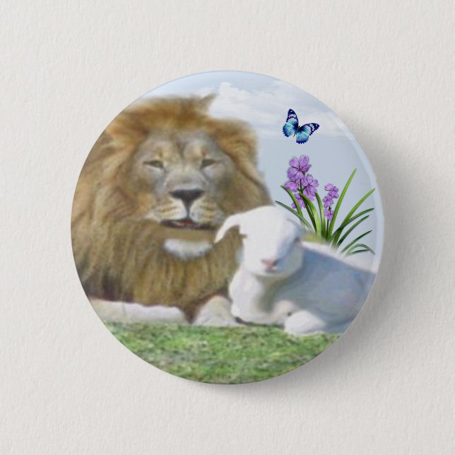 Lion and the lamb Bible verse 6 Cm Round Badge (Front)