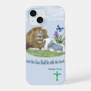 Lion and the lamb Bible verse iPhone 15 Case