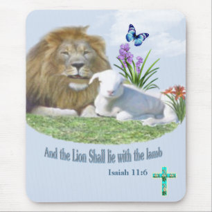Lion and the lamb Bible verse Mouse Pad