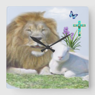 Lion and the lamb Bible verse Square Wall Clock