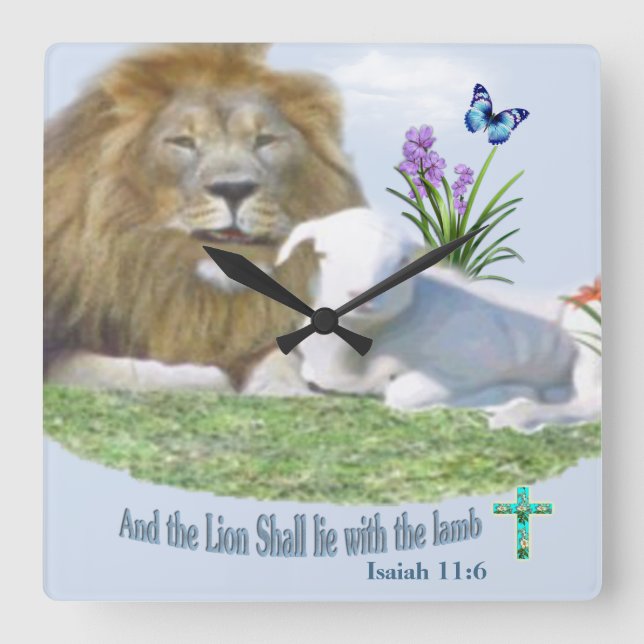 Lion and the lamb Bible verse Square Wall Clock (Front)