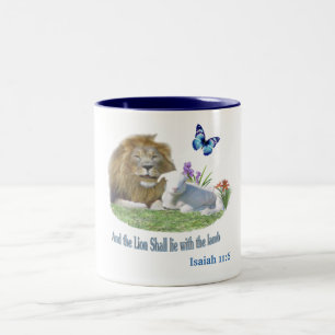 Lion and the lamb Bible verse Two-Tone Coffee Mug