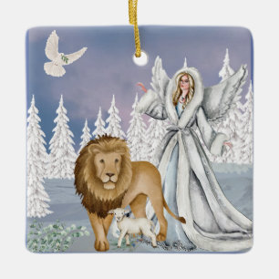 Lion and the Lamb with Angel Ceramic Ornament