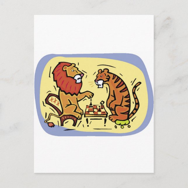 Lion and Tiger Playing Chess Postcard (Front)