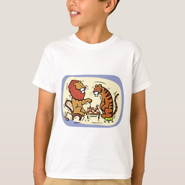Lion and Tiger Playing Chess T-Shirt (Front)