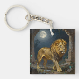 Lion and Tiger Strolling under the Moonlight Key Ring
