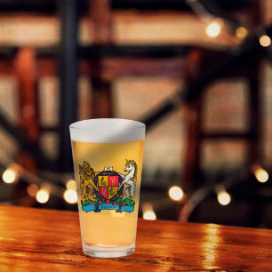 Lion and Unicorn Rampant Beer Coat of Arms Glass