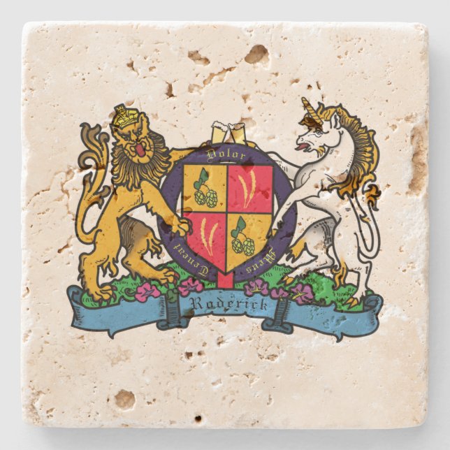 Lion and Unicorn Rampant Beer Coat of Arms Stone Coaster (Front)
